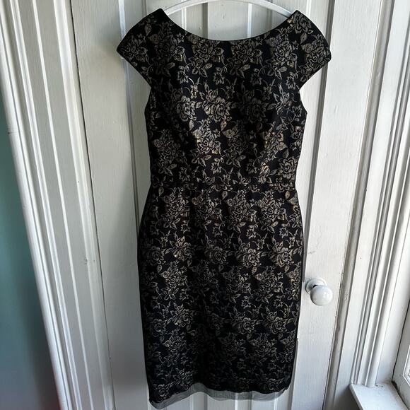 Vera Wang Gold Metallic Floral Sheath Dress - Picture 2 of 8